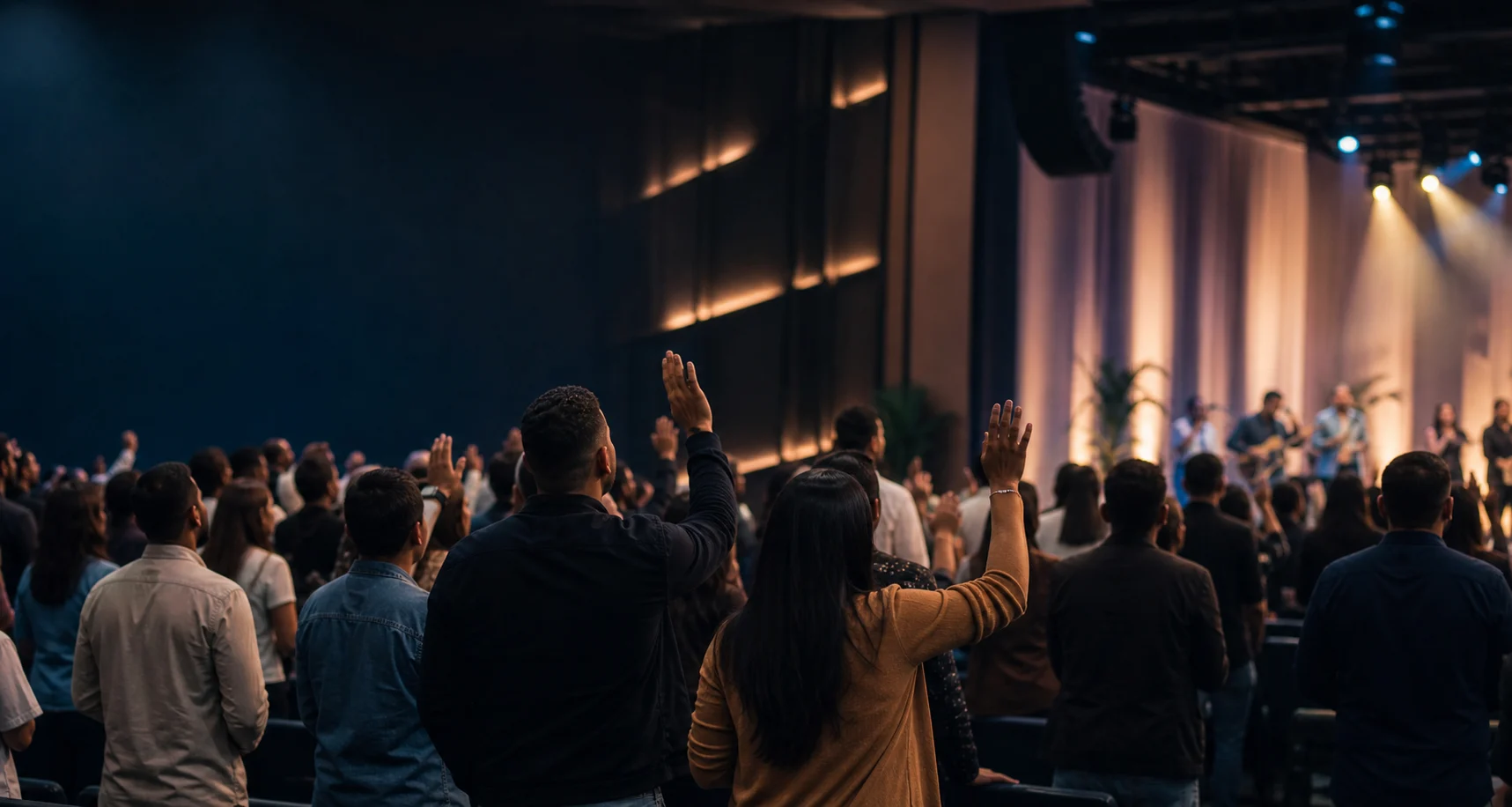 Congregación reunida en adoración durante un culto